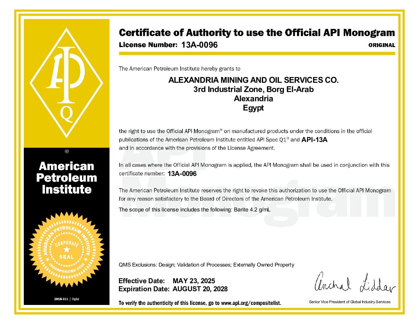 API licence 13A-0096